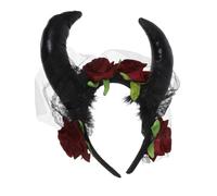 Beaupretty Halloween Gothic Headband with Veil and Faux Rose Demon Horns Hair Hoop for Cosplay and Party Versatile Dark Style Accessory for Witch and Gothic Costumes for Halloween and Themed