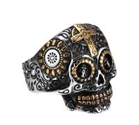 Beaupretty Halloween Skull Ring for Men Retro Carved Metal Skull Ring Cross Design Funny Gothic Style Accessory for Halloween Festival Party