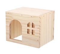 Beaupretty Hamster Wooden House Small Animal Hideout with Feeding and Watering Platform, Multi-chamber Solid Wood Hamster Hideaway Shelter for Cage Pets