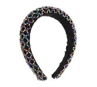 Beaupretty Handcrafted Wide Beaded Headband for Women and Elastic Sparkly Rhinestone Hairband Colorful Boho Style Hair Jewelry Accessory Lightweight Glitter Statement for Parties and Travel