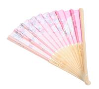 Beaupretty Handheld Cherry Blossom Pattern Fan Japanese Aesthetic Bamboo Cloth Portable Foldable Elegant Fan for Wedding Stage Performance