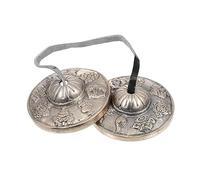 Beaupretty Handmade Brass Cymbal Bell for Meditation Yoga Small Tibetan Percussion Instrument Eight Auspicious Patterns Cymbals Bell for Religious Ceremony