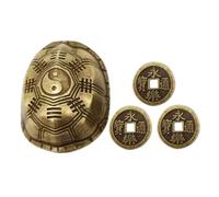 Beaupretty Handmade Brass Turtle Shell Figurine Vintage Chinese Feng Shui Ornament Desk Decor Living Room Art Craft Charm Luck Coin Divination Prop for Home Office