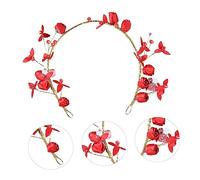 Beaupretty Handmade Bright Red Headband Flower Design Bridal Headpiece Women's Diamond Headdress for Wedding