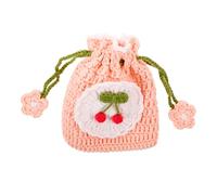 Beaupretty Handmade Drawstring Crochet Bag Small Decorative Coin Pouch for Earphones Change Storage Unique Woolen Yarn Beach Bag for Daily Use Shopping and Leisure Activities