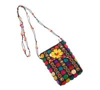 Beaupretty Handmade Ethnic Coconut Shell Crossbody Bag with Beaded Long Strap Small Boho Purse for Women Compact Coin and Card Holder Lightweight Summer Everyday Sling