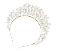 Beaupretty Handmade Gold Pearl Bridal Tiara Crown Wedding Headband Hair Accessory for Bridesmaids and Bride Party