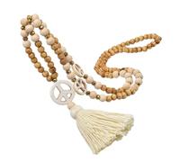 Beaupretty Handmade Tassel Wooden Beads Necklace Long Peace Sign Pendant Delicate Sweater Chain for Women Stylish Boho Accessory for Party Birthday Graduation