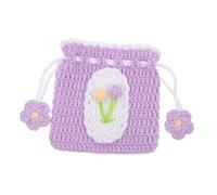 Beaupretty Handwoven Drawstring Crochet Coin Purse Small Tulip Mini Wallet Women’s Small Pouch for Earphone and Money Storage Party Treats Bag