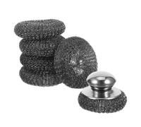 Beaupretty Heavy Duty Stainless Steel Pot Scrubber with 1 Steel Scrubbing Ball and 5 Replacement Pads, Metal Sponge Scrubber for Kitchen Dish Cleaning, Sturdy Pan and Wok Cleaner for