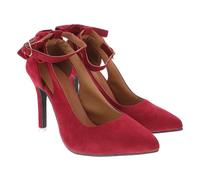 Beaupretty High Heels Bow Tie Pointed Toe Women Pumps Wedding Heels Elegant Shoes for Party Occasions Dark Red