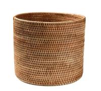 Beaupretty Imitated Rattan Round Woven Basket with Lid, Multipurpose Storage Bin for Office Organizing and Outdoor Activities