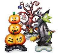 Beaupretty Inflatable Halloween Balloon Ornaments Aluminum Foil Pumpkin Stack Witch Bare Tree Party Decorations Tear Resistant Props for Indoor Outdoor Halloween Birthday Celebration