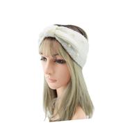Beaupretty Knit Woolen Headband with Pearl Decor Cozy Thick Crochet Hair Band for Women Warm Winter Headwraps for Outdoor Activities Stylish Beige Bowknot Accessory Gift