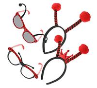 Beaupretty Ladybug Cosplay Hairband and Glasses Set Cute Ladybird Headband Hair Decor for Halloween Party Photo Props for Accessory for Dress Up Events