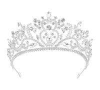 Beaupretty Large Bride Crystal Crown Headband Silver Wedding Tiara Hair Accessory for Bridal Party and Formal Events