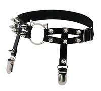 Beaupretty Leather Punk Goth Rivet Leg Garters for Women, Black Leather Double Row Studded Gothic Leg Bands, Street Dance Accessories for Alternative Fashion