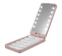 Beaupretty LED False Eyelash Storage Box with Rose Gold LED Lighted Mirror Portable Creative Makeup Organizer Case for Travel and Vanity Protective Lash Holder Suitable for Gift Giving