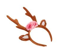 Beaupretty Lightweight Reindeer Antler Headband with Ears and Flowers Comfortable Deer Antlers Hair Hoop for Christmas Parties Festive Elk Horn Hair Accessory for Adults and Teens Versatile