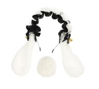 Beaupretty Lolita Lace Rabbit Ear Headband and Tail Plush Bunny Costume Accessories in White and Black Reusable Festival Props for Halloween Carnival Party and Stage Performances