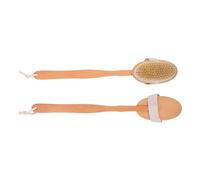 Beaupretty Long-Handled Pet Massage Bath Brush 2Pcs, Natural Pig Bristle Wooden Brush for Cat and Dog Grooming, Detachable Handle Lanyard for Easy Use in Bathing