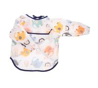 Beaupretty Long Sleeve Bib with Back Strap Reusable Cloth Protector for Boy Girl Months Easy Clean Spill Catcher for Mealtime and Weaning White Animal Pattern