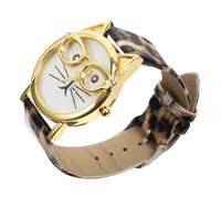 Beaupretty Lovely Cat Quartz Wrist Watch for Girls with Pu Leather Strap and Shake Resistant Alloy Case, Easy to Read Time, Fashionable Cartoon Cat Shape for Daily Wear