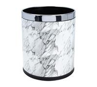 Beaupretty Marble Pattern Trash Can White Plastic Round Easy to Clean Home Office Kitchen Waste Paper Basket