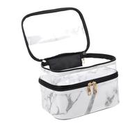 Beaupretty Marble PVC Transparent Portable Double Layer Skincare Pouch with Handle Stylish Travel Toiletries Bag for Women Durable Makeup Organizer for Daily Use