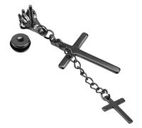 Beaupretty Men’s Black Titanium Steel Skull Chain Earrings with Double Cross, Gothic Style Ear Rings for Fashion Male Ear Accessories, Single Piece