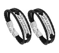 Beaupretty Men's Braided Leather Bracelets 2pcs Inspirational Quote Wrap Bracelets for Men Multi-layer Gothic Punk Style Adjustable Size for Casual Wear