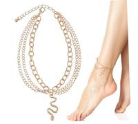 Beaupretty Metal Ankle Bracelet with Snake Pendant Elegant Foot Chain Jewelry for Women Gold Cross Chain Anklet for Beach Party and Casual Wear Accessories