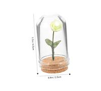 Beaupretty Miniature Green Rose in Glass Dome Miniature Potted Plant for Tiny House Centerpiece Table Decoration Elegant Faux Flower Ornament for Dollhouse and Fairy Garden Accessory