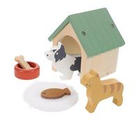 Beaupretty Miniature Wooden Dog House Playset with Pet Bowl and Figurines Dollhouse Furniture Accessory for Pretend Play Material Creative Mini Dog Kennel Decor for Imaginative Storytelling