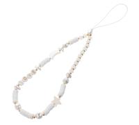 Beaupretty Moon Star Pearl Beaded Phone Lanyard Soft Clay Mobile Phone Chain Anti-lost Wrist Strap White for Women