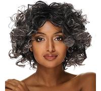 Beaupretty New Chic Afro Kinky Curly Women Wigs Hairline Black Silver Gray Mixed Wig Synthetic Hairpiece