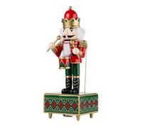 Beaupretty Nutcracker Nutcracker Figure Music Box with Windup Mechanism Red Wooden with Drum Classic Christmas Home Decoration for New Year Festive Display