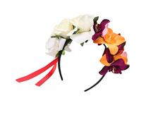 Beaupretty Orchid Rose Flower Wreath Headband for Women Beige Floral Hair Band Festival Hair Accessory Charming Halloween Party Headpiece for Adults