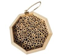 Beaupretty Outdoor Wooden Beehive Combination Hanging Bee House Pollinator Hotel Pine Reed Octagonal Design Natural Aesthetics Beautiful Decoration Safe Environment for Bees Terrace Balcony