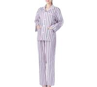 Beaupretty Patient Pajamas Cotton Long Sleeve Stripe Pattern Design Full Button up Closure with Front Pockets Stylish Home Hospital Sleepwear for Women Pink