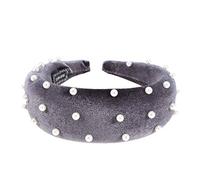 Beaupretty Pearl Sponge Velvet Vintage Wide Plain Headband Pearl Hair Hoop Hairband for Women(Grey)