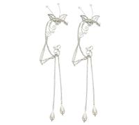 Beaupretty Pearl Tassel Ear Cuff Earrings Non Piercing Leaf Design Women Ear Clips Stylish Boho Accessories for Birthday Wedding Club Christmas