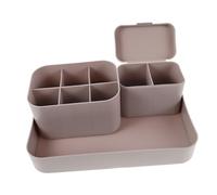 Beaupretty Pink Grey Nail Organizer Set 3 Pieces Large Tray Pen Holder Cotton Pad Box Multifunctional Desktop Storage for Manicure Tools and Nail Supplies