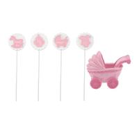 Beaupretty Pink Shower Cake Topper Set 5pcs Resin Stroller and Bottle Decorations for Birthday Party and Photo Props