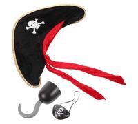 Beaupretty Pirate Costume Accessory Set with Eye Patch Plastic Hook Red Bandana Hat for Party Masquerade Cosplay Safe Easy to Wear Pirate Prop Kit for Halloween Themed Events