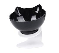 Beaupretty Plastic Cat Bowl with Neck Guard Tilted Design for Easy Eating Smooth Polished Surface Thick Material Single Pet Feeder Bowl for Cats and Kittens Black