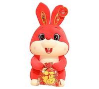 Beaupretty Plush Cartoon Rabbit Doll Year Rabbit Mascot with Lucky Bag Soft Tabletop Ornament for Festivals Parties Home Office Decor Cuddly Plush
