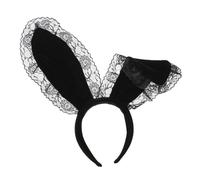 Beaupretty Plush Lace Rabbit Ear Hair Hoop Black Non-skid Headband Women Party Cosplay Hair Adornment for Birthday Bachelorette Halloween Christmas Events