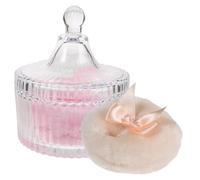 Beaupretty Plush Powder Puff with Glass Container and Handle Soft Gentle Makeup Puff Kit with Cute Bow Decoration for Travel and Home Easy Grip for Delicate Skin Care