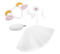 Beaupretty Plush Sheep Horn Hairband with Tail Bow Tie and White Tulle Skirt Soft Animal Ear Headbands for Cosplay School Festival Performance and Party Costume Accessory